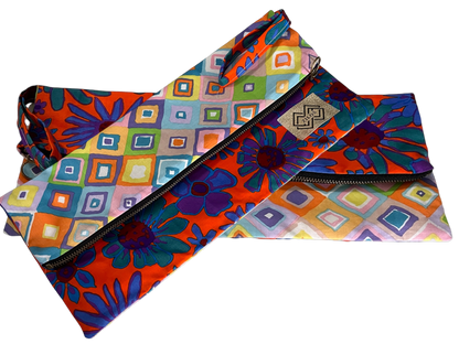Dual-Sided Art Cotton Clutch - Geometric & Floral