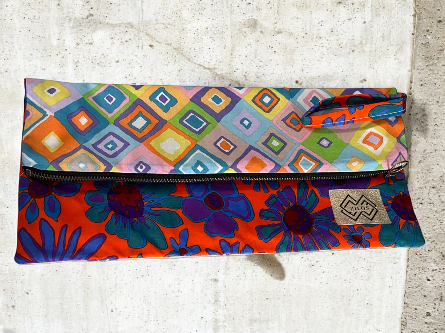 Colorful Geometric and Floral Zipper Pouch