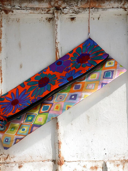 Dual-Sided Art Cotton Clutch - Geometric & Floral