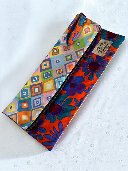 Dual-Sided Art Cotton Clutch - Geometric & Floral