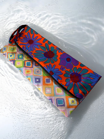 Dual-Sided Art Cotton Clutch - Geometric & Floral