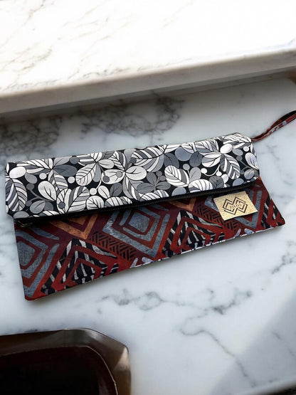 Artistic Cotton Clutch - Geometric & Floral Contrast