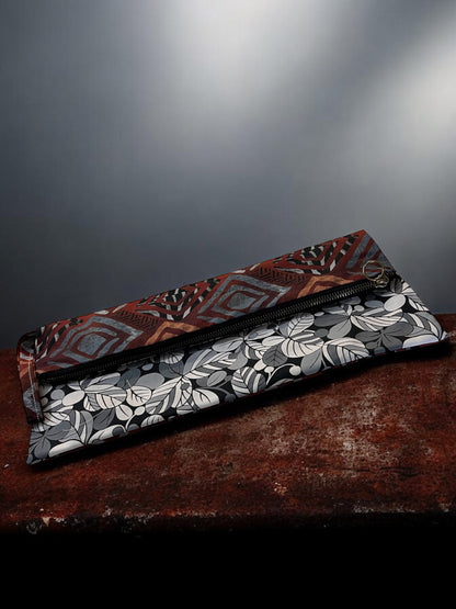 Artistic Cotton Clutch - Geometric & Floral Contrast