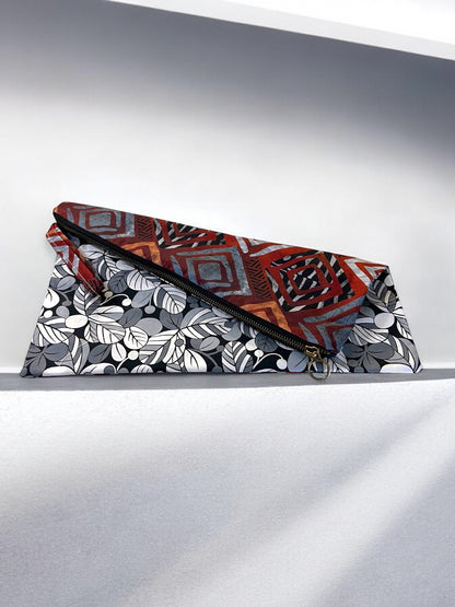 Artistic Cotton Clutch - Geometric & Floral Contrast