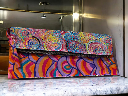 Colorburst Cotton Clutch - Artistic Fold-Over Design