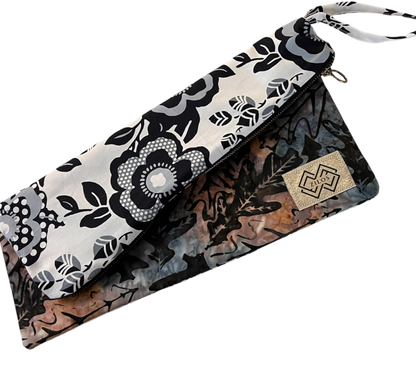 Black & Neural Two-Sided Clutch - Floral& Abstract