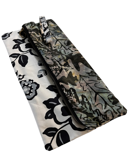 Black & Neural Two-Sided Clutch - Floral& Abstract