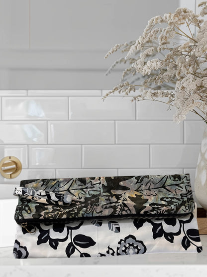 Black & Neural Two-Sided Clutch - Floral& Abstract