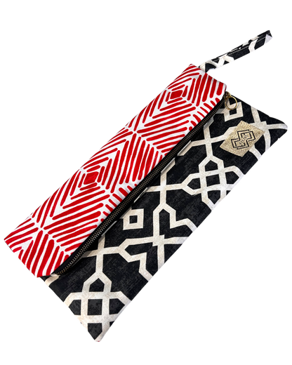 Geometric Statement Clutch - Red, Black & White
