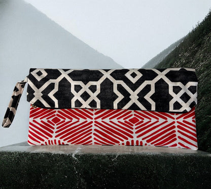 Geometric Statement Clutch - Red, Black & White