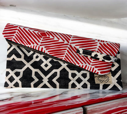 Geometric Statement Clutch - Red, Black & White