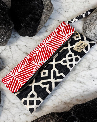 Geometric Statement Clutch - Red, Black & White