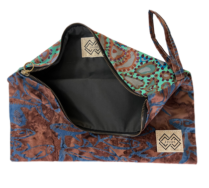 Two-Sided Fold-Over Clutch - Turquoise & Brown