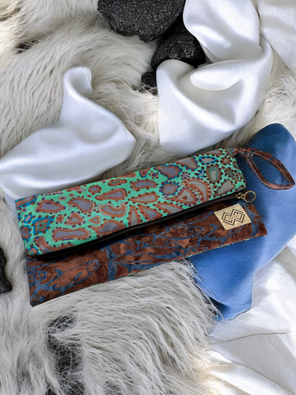 Two-Sided Fold-Over Clutch - Turquoise & Brown