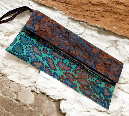 Two-Sided Fold-Over Clutch - Turquoise & Brown