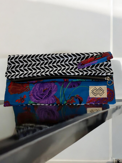 Dual-Sided Cotton Clutch - Geometric & Tropical Print