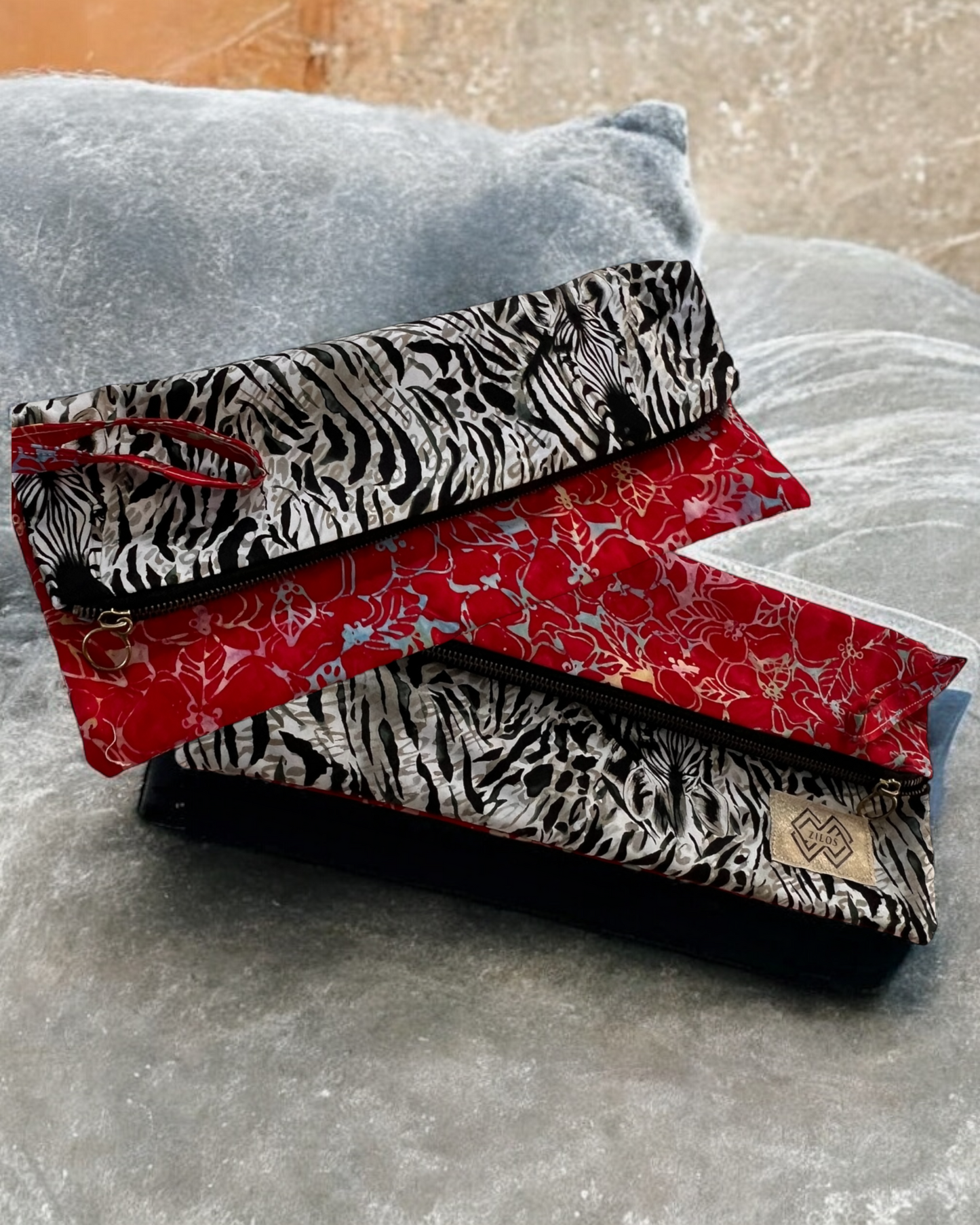 Zebra and Floral Fusion Clutch Bag