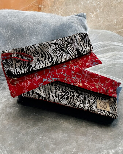 Dual-Sided Cotton Clutch – Zebra & Floral Fusion