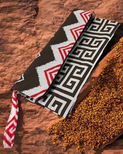Dual-Sided Cotton Clutch - Zigzag & Greek Key Design