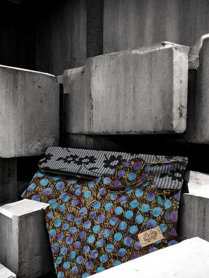 Dual Sided Cotton Clutch Bag - Blue & Gold Floral | Zilos