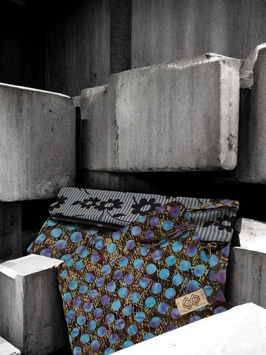 Zilos Reversible Clutch - Blue Gold & Floral Elegance