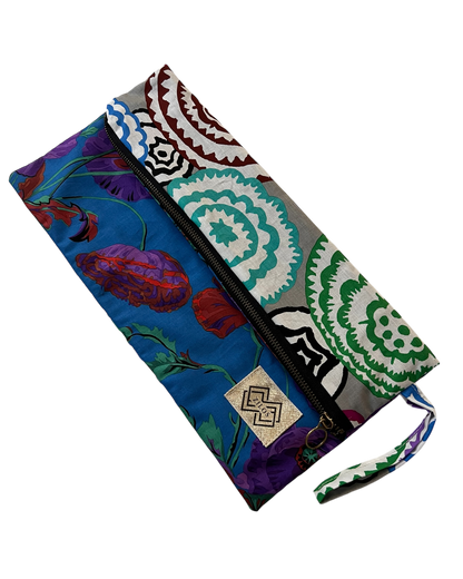 Two-Sided Floral Clutch - Blue & Multicololor
