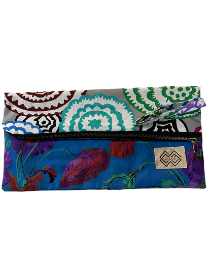 Two-Sided Floral Clutch - Blue & Multicololor