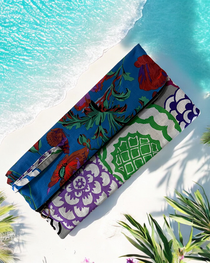 Two-Sided Floral Clutch - Blue & Multicololor
