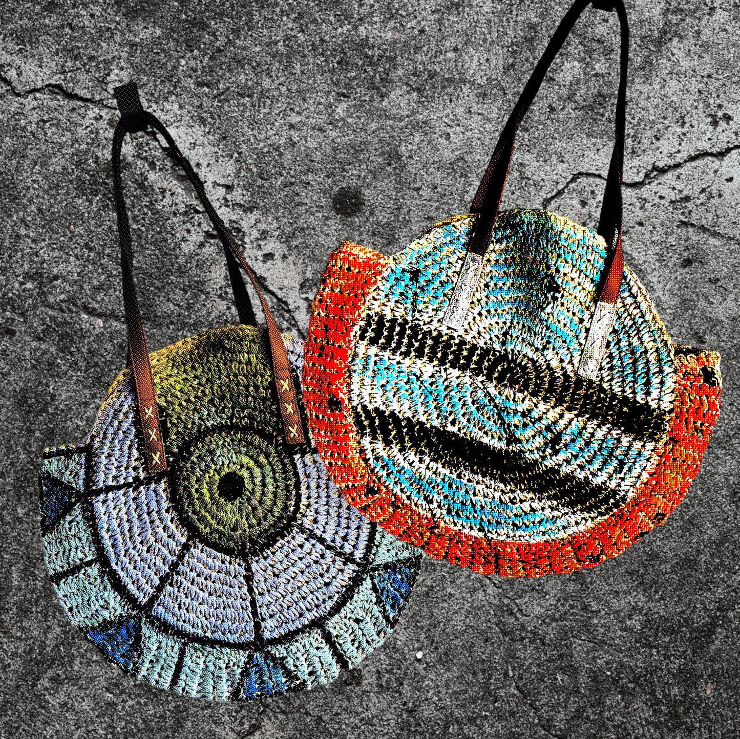 Straw Hand-Painted  Round Tote Bag