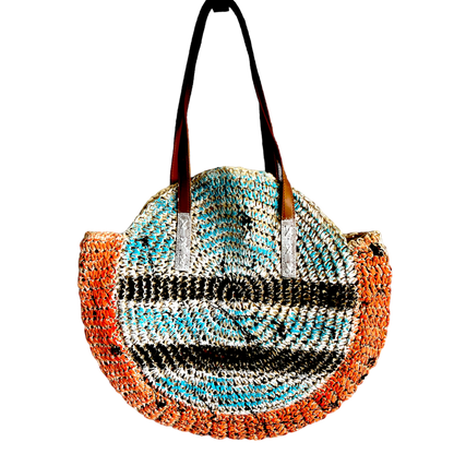 Straw Hand-Painted  Round Tote Bag