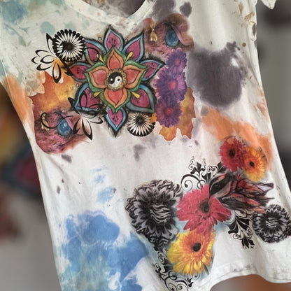 Women’s Floral Graphic V-Neck T-Shirt with Painted Details *