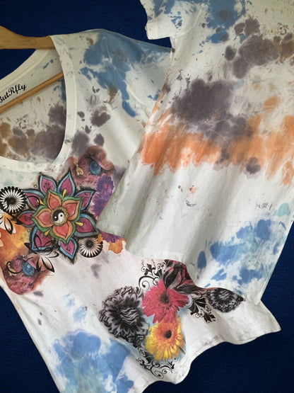 Women’s Floral Graphic V-Neck T-Shirt with Painted Details *