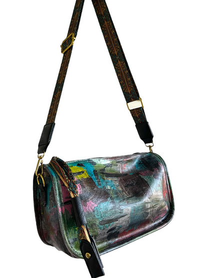 Hand-Painted Barrel Crossbody Bag *