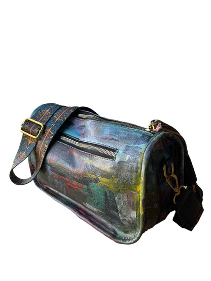 Hand-Painted Barrel Crossbody Bag *