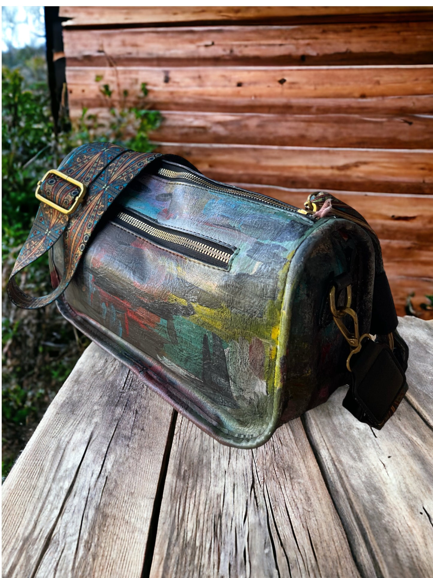 Hand-Painted Vegan Hobo Bag