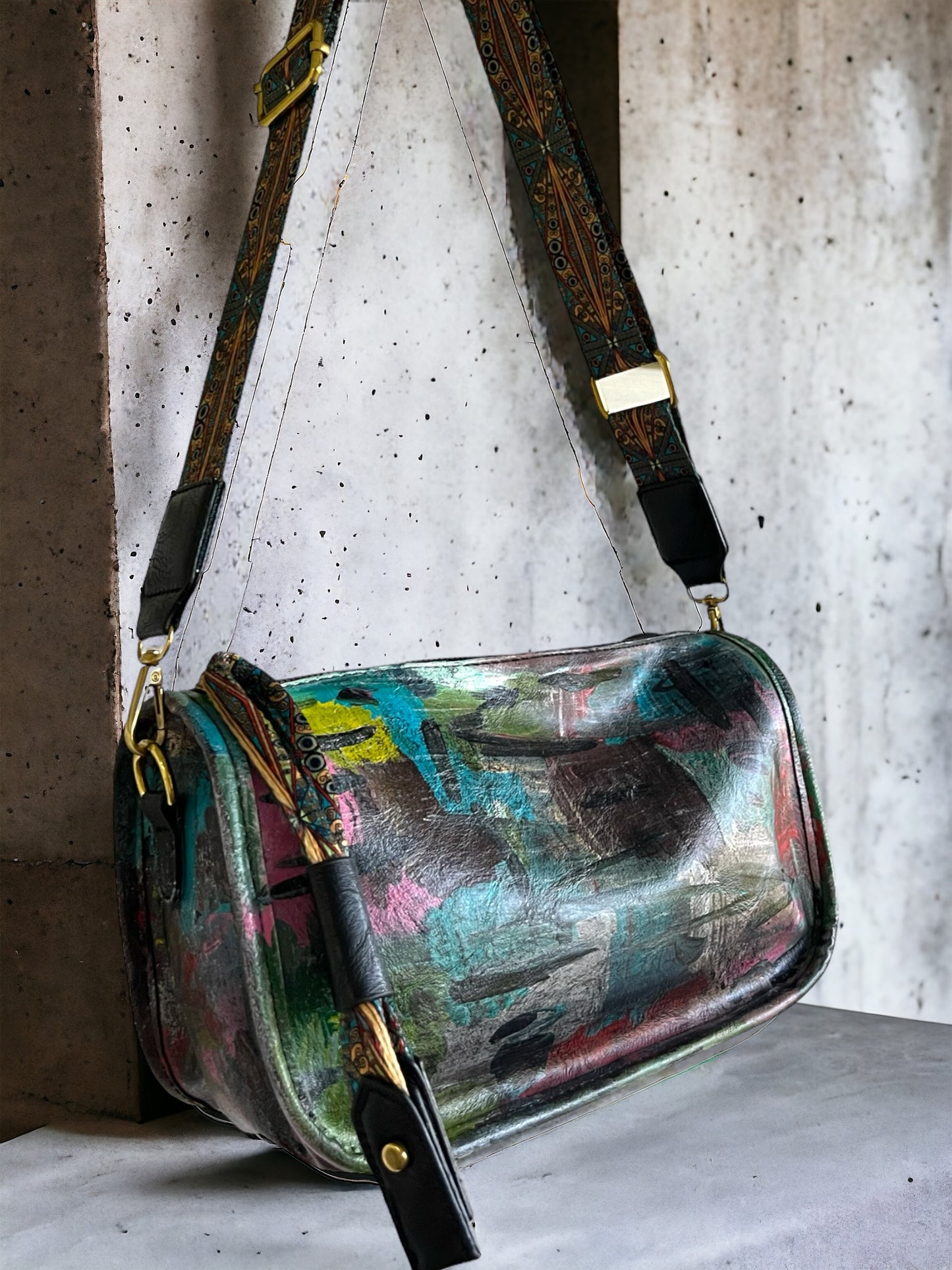 Hand-Painted Vegan Hobo Bag