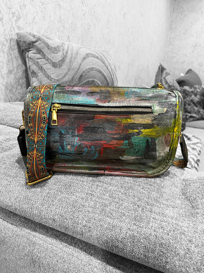 Hand-Painted Barrel Crossbody Bag *