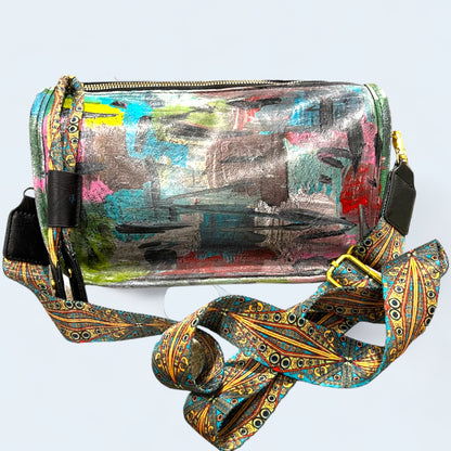 Hand-Painted Barrel Crossbody Bag *