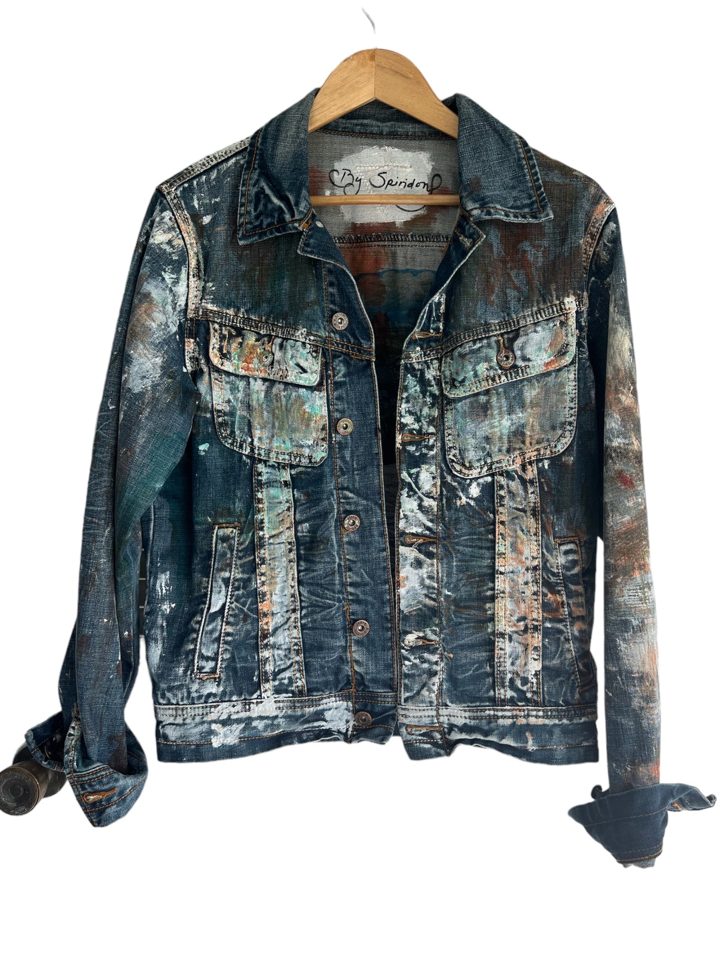 Abstract Elegance Hand-Painted Jean Jacket