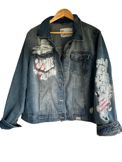 Hand-Painted Unisex Denim Jacket – Modern Streetwear Style *