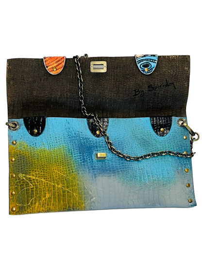 Hand-Painted Leather Envelope Clutch – Color Symphony *