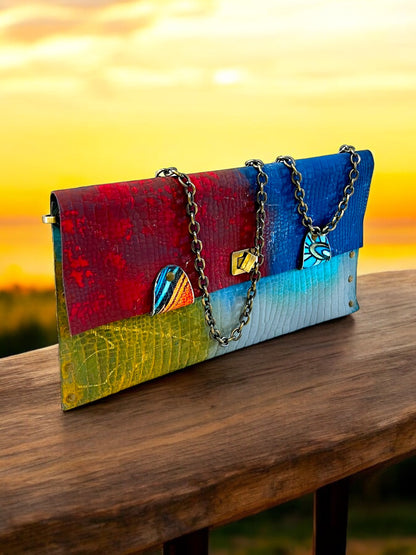 Hand-Painted Leather Envelope Clutch – Color Symphony *