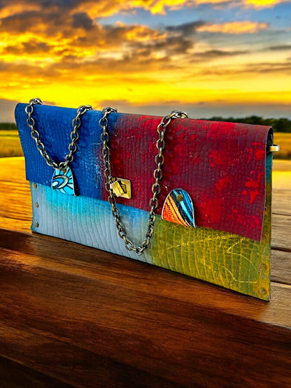 Hand-Painted Leather Envelope Clutch – Color Symphony *