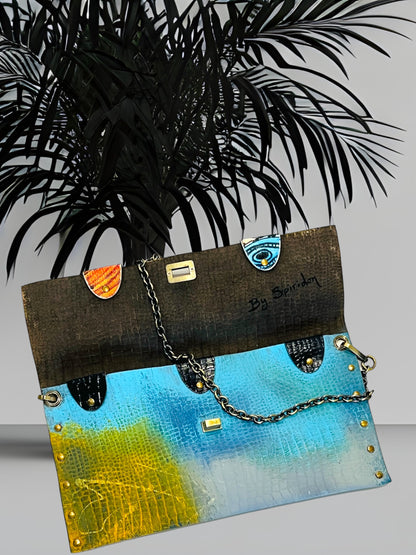 Hand-Painted Leather Envelope Clutch – Color Symphony *