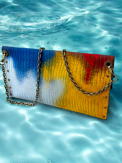 Hand-Painted Leather Envelope Clutch – Color Symphony *