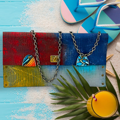 Hand-Painted Leather Envelope Clutch – Color Symphony *