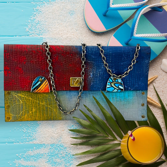 Hand-Painted Leather Envelope Clutch – Color Symphony *
