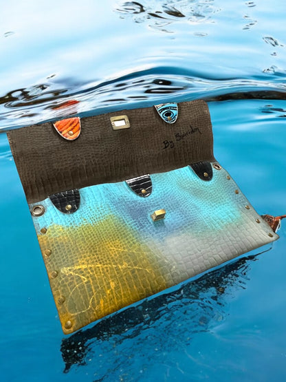 Hand-Painted Leather Envelope Clutch – Color Symphony *