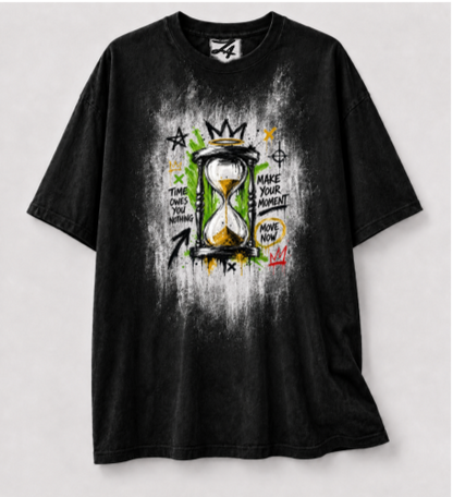 Black Hourglass Graphic T-Shirt, Oversized Streetwear Tee, Time Owes You Nothing Shirt, Urban Unisex Graphic Top