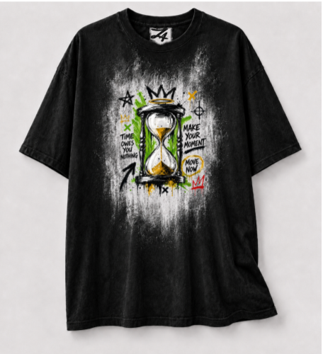 Black Hourglass Graphic T-Shirt, Oversized Streetwear Tee, Time Owes You Nothing Shirt, Urban Unisex Graphic Top